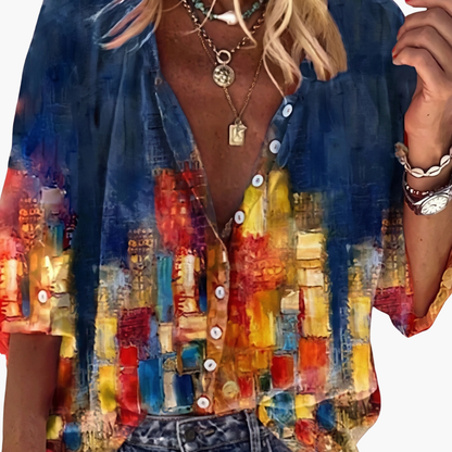 Women's Long Sleeve V-Neck Blouse Woven Pullover - Vonnera