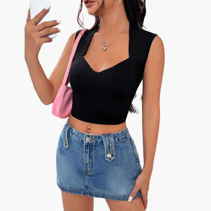 Women's Cotton Blend V-Neck Crop - Vonnera
