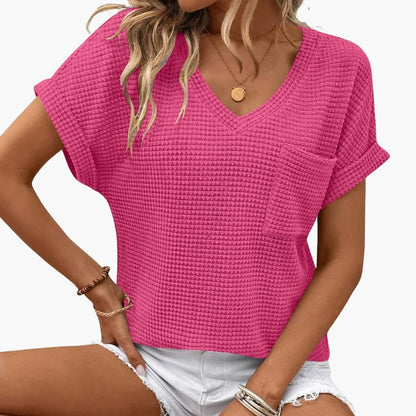 Women's Short Sleeve T-Shirt V-Neck Cotton Chest Pocket