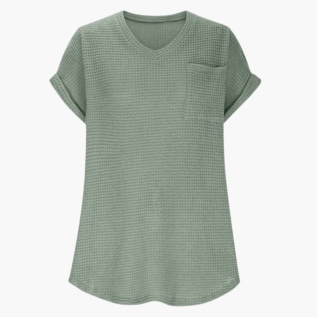 Women's Short Sleeve T-Shirt V-Neck Cotton Chest Pocket