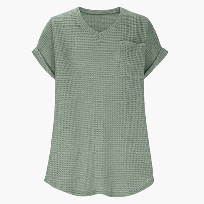 Women's Short Sleeve T-Shirt V-Neck Cotton Chest Pocket