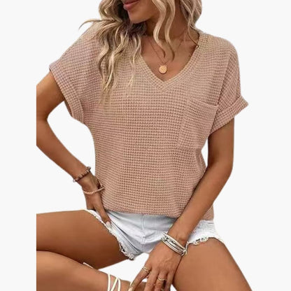 Women's Short Sleeve T-Shirt V-Neck Cotton Chest Pocket