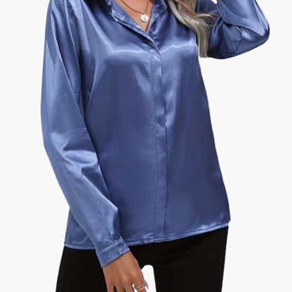 Women's Long Sleeve Satin Blouse V-Neck Dressy - Vonnera