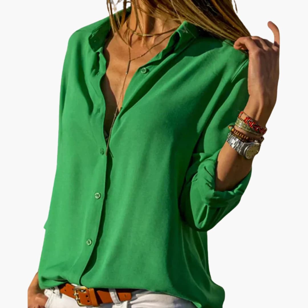 Women's V-Neck Long Sleeve Satin Blouse
