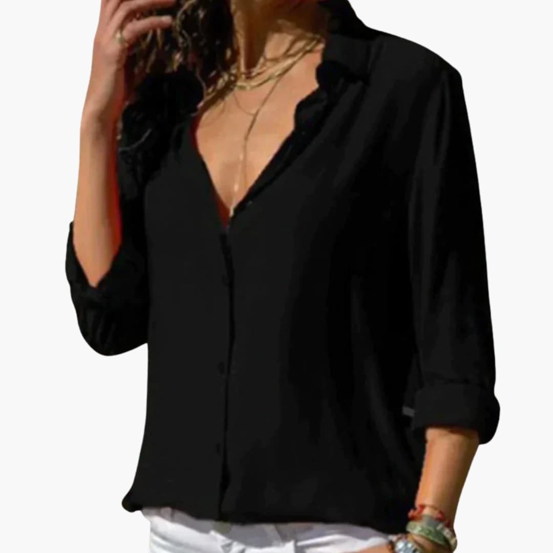 Women's V-Neck Long Sleeve Satin Blouse