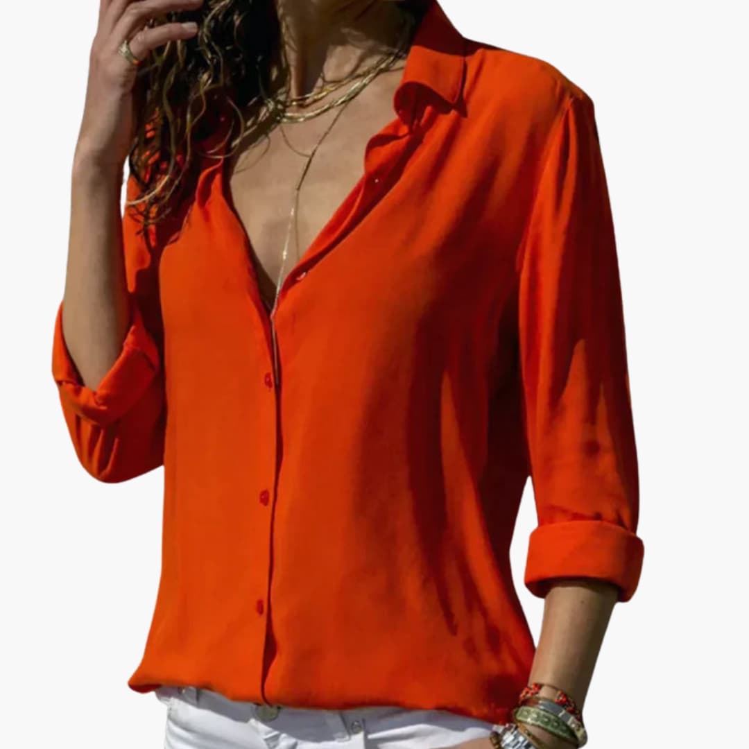 Women's V-Neck Long Sleeve Satin Blouse - Vonnera