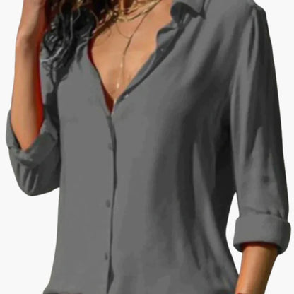 Women's V-Neck Long Sleeve Satin Blouse