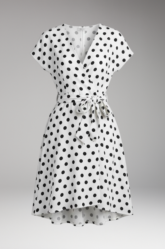 Women's V-Neck Short Sleeve Spot Print Dress - Vonnera