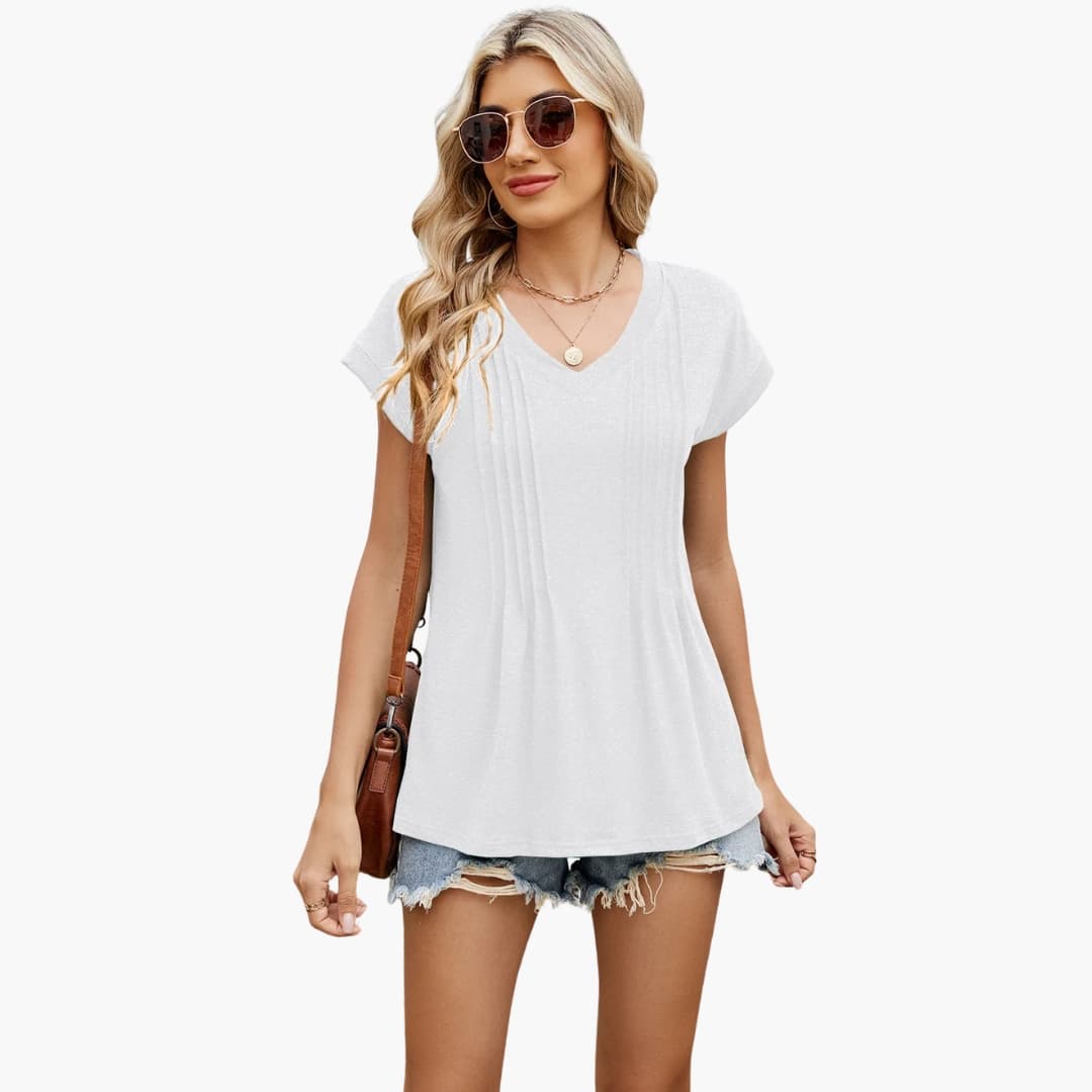 Women's Striped V-Neck Short Sleeve T-Shirt - Vonnera