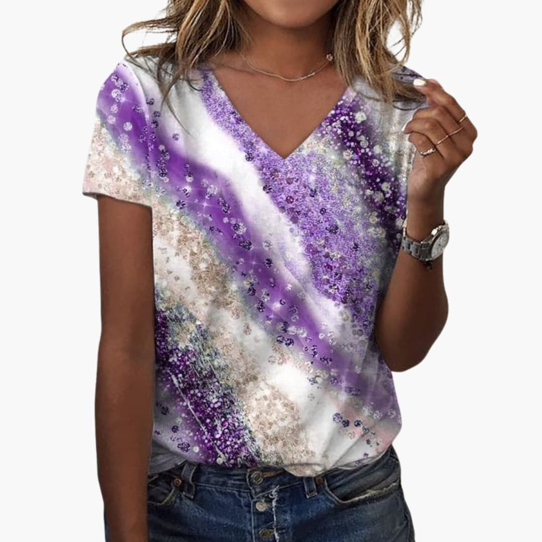 Women's V-Neck Gradient Print T-Shirt - Vonnera