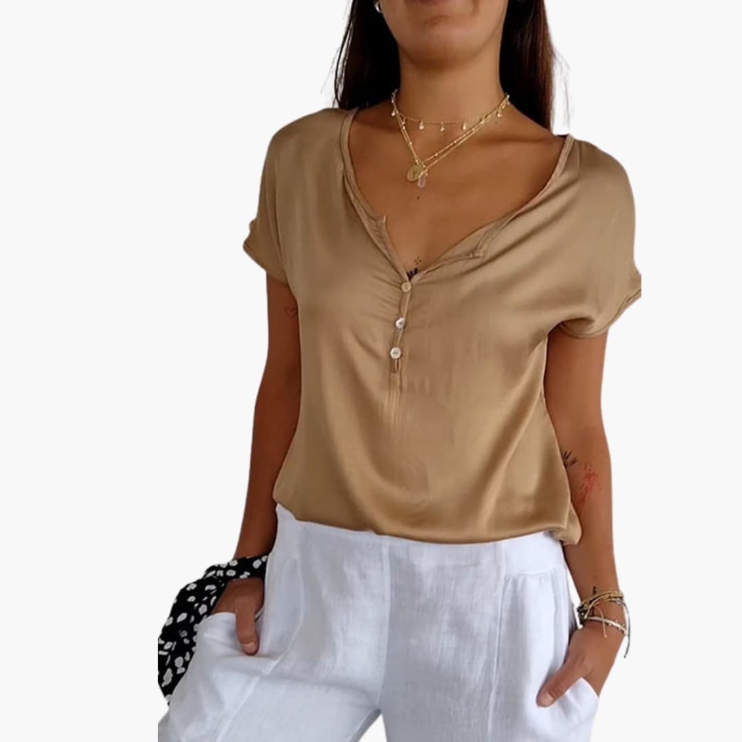 Women's V-Neck Short Sleeve T-Shirt Loose Fit - Vonnera