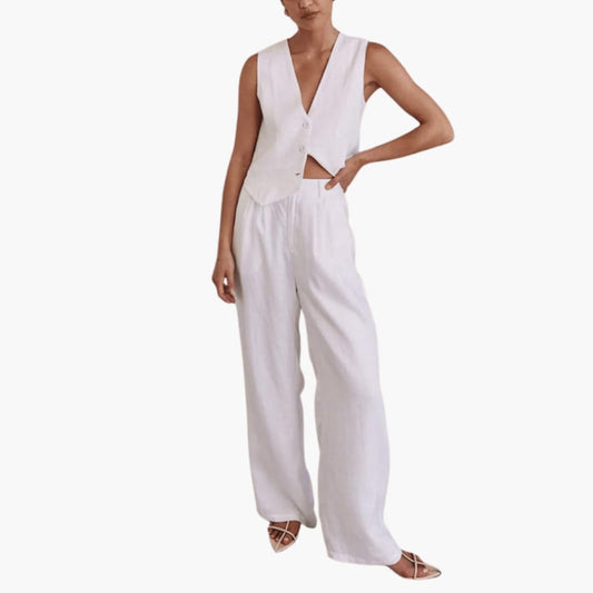 Women's Two-Piece Summer Outfit Short Sleeve Straight Leg Pants - Vonnera