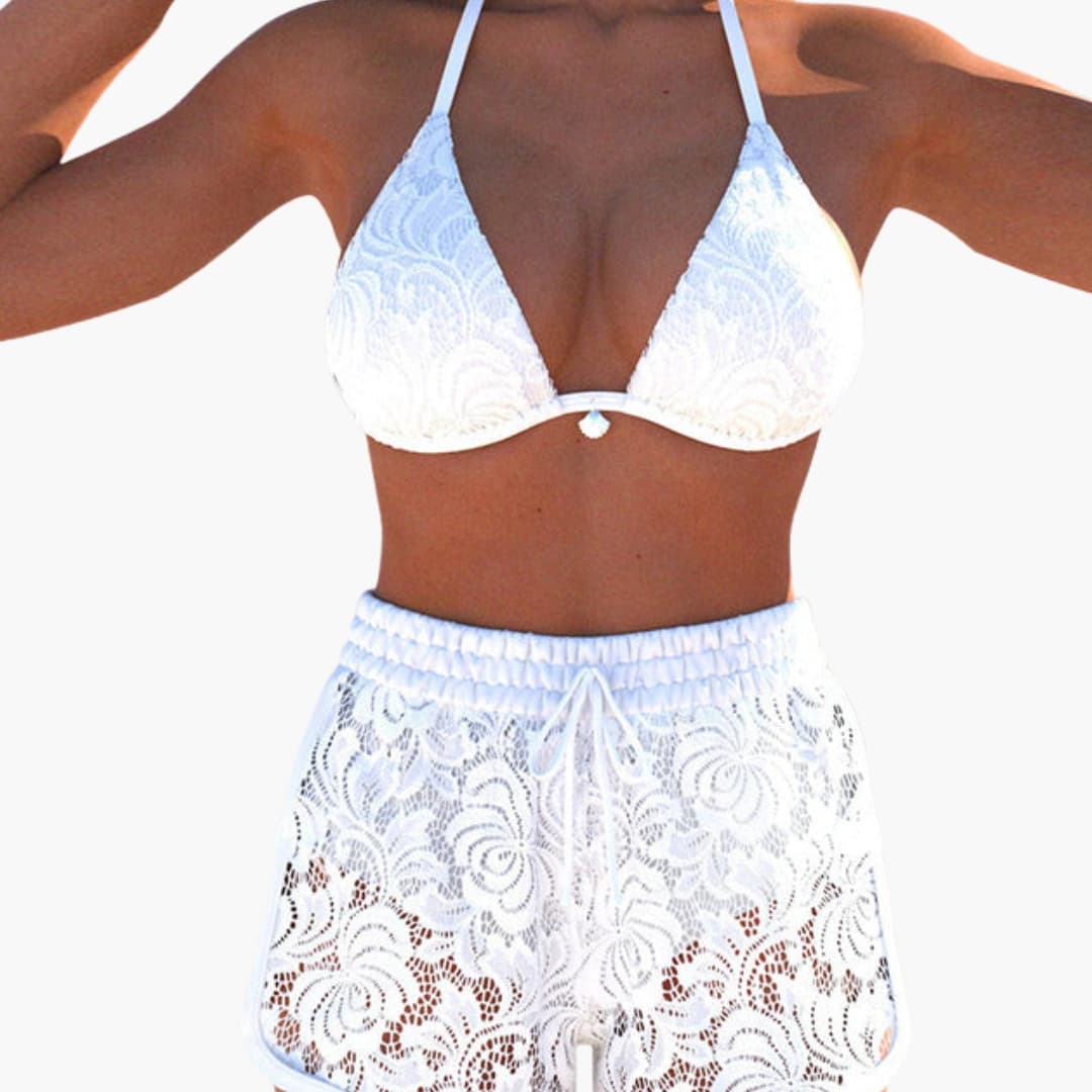 Women's Strapless Bikini Set Lace-Up Shorts White - Vonnera