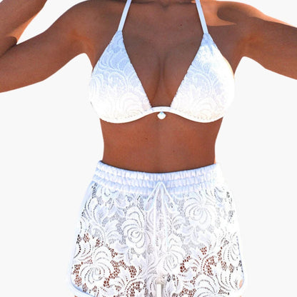 Women's Strapless Bikini Set Lace-Up Shorts White - Vonnera