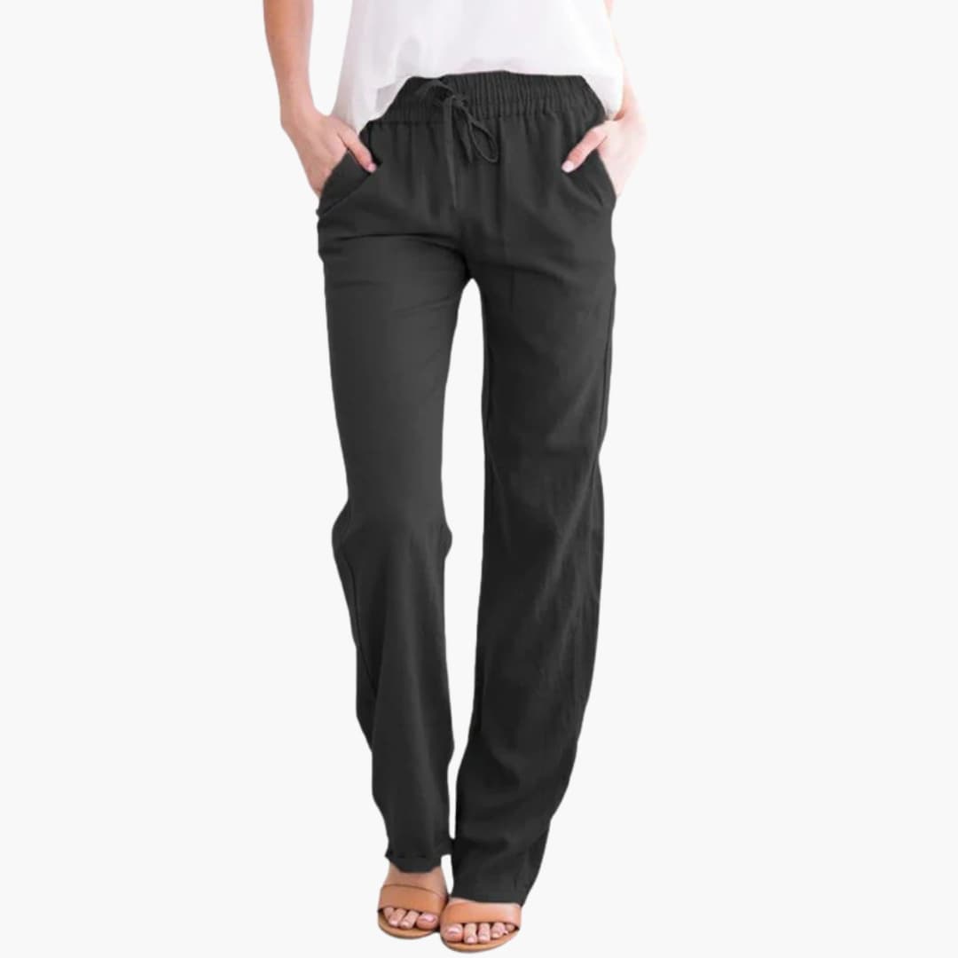 Women's Wide Leg Pants Elastic Waist Cotton Black - Vonnera