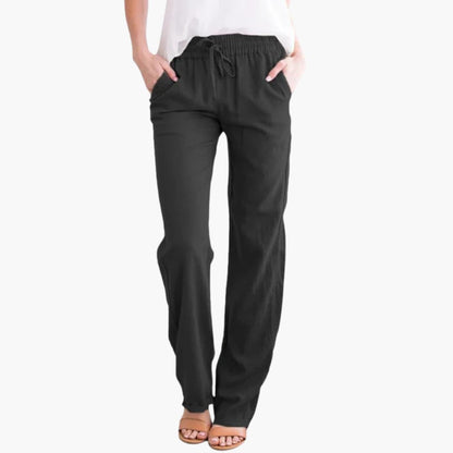 Women's Wide Leg Pants Elastic Waist Cotton Black - Vonnera