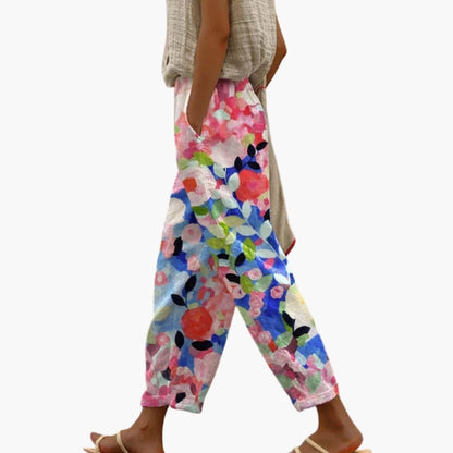 Women's Floral Wide Leg Pants Full-Length with Pockets - Vonnera