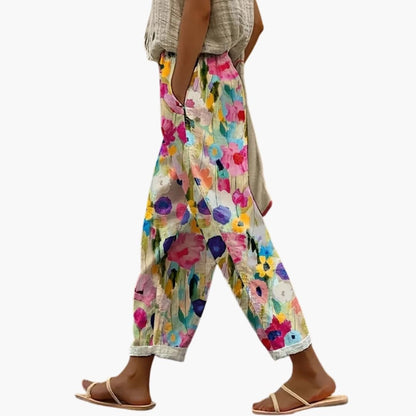 Women's Floral Wide Leg Pants Full-Length with Pockets