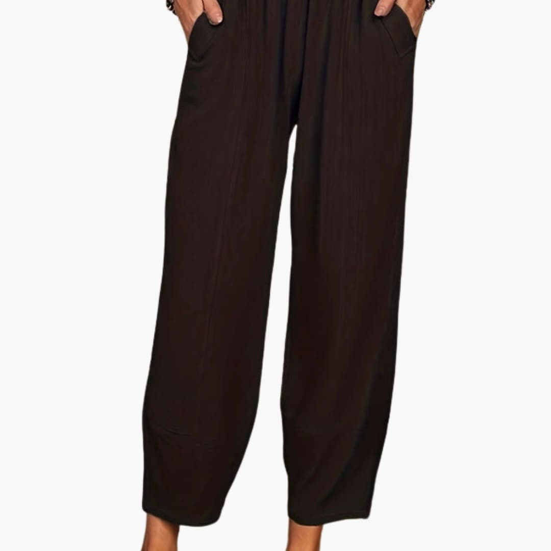 Women's Palazzo Pants Elastic Waist Wide Leg Black