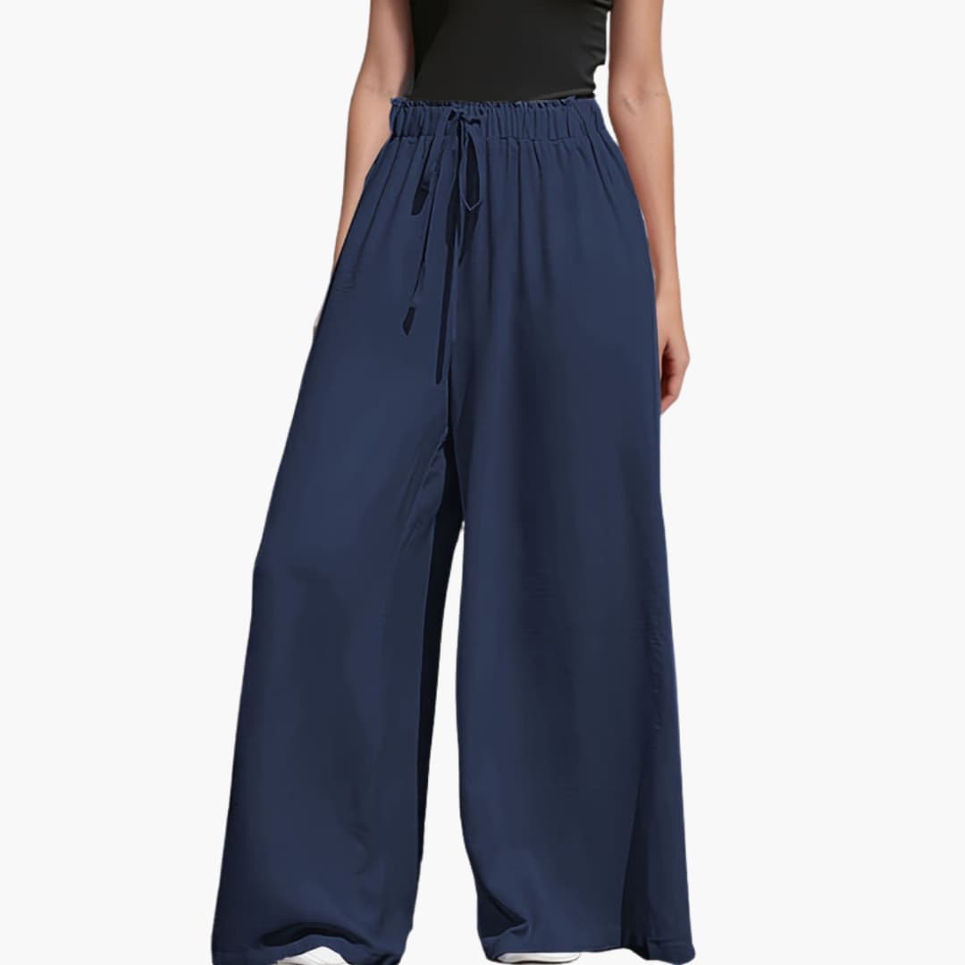 Women's Wide Leg Pull-On Trousers Elastic Waist Black