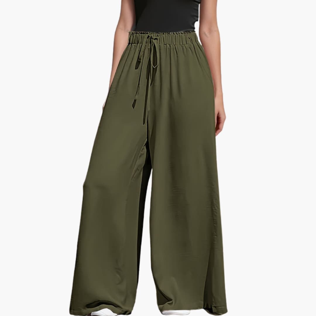 Women's Wide Leg Pull-On Trousers Elastic Waist Black