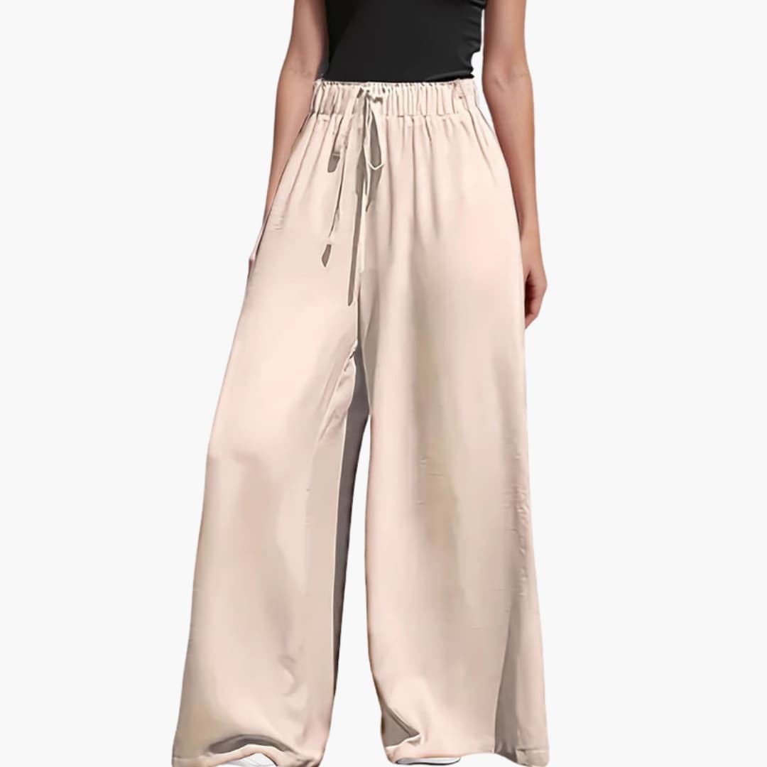 Women's Wide Leg Pull-On Trousers Elastic Waist Black - Vonnera