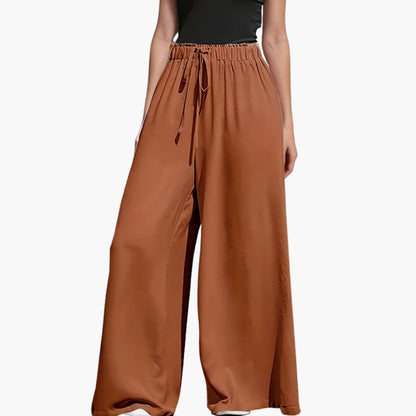 Women's Wide Leg Pull-On Trousers Elastic Waist Black