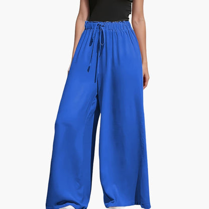 Women's Wide Leg Pull-On Trousers Elastic Waist Black