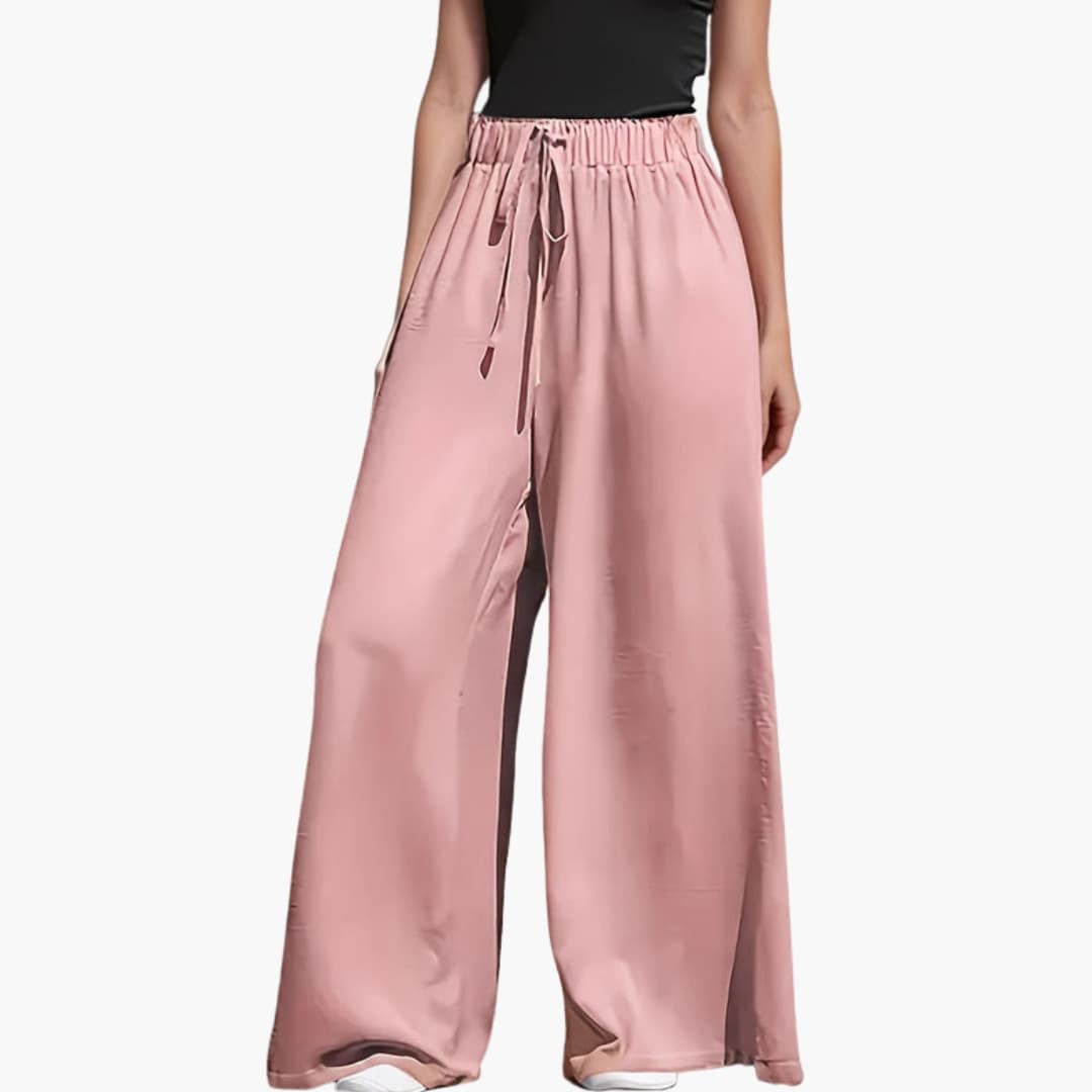 Women's Wide Leg Pull-On Trousers Elastic Waist Black