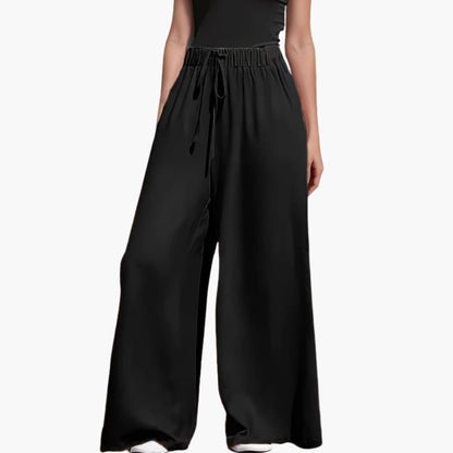 Women's Wide Leg Pull-On Trousers Elastic Waist Black