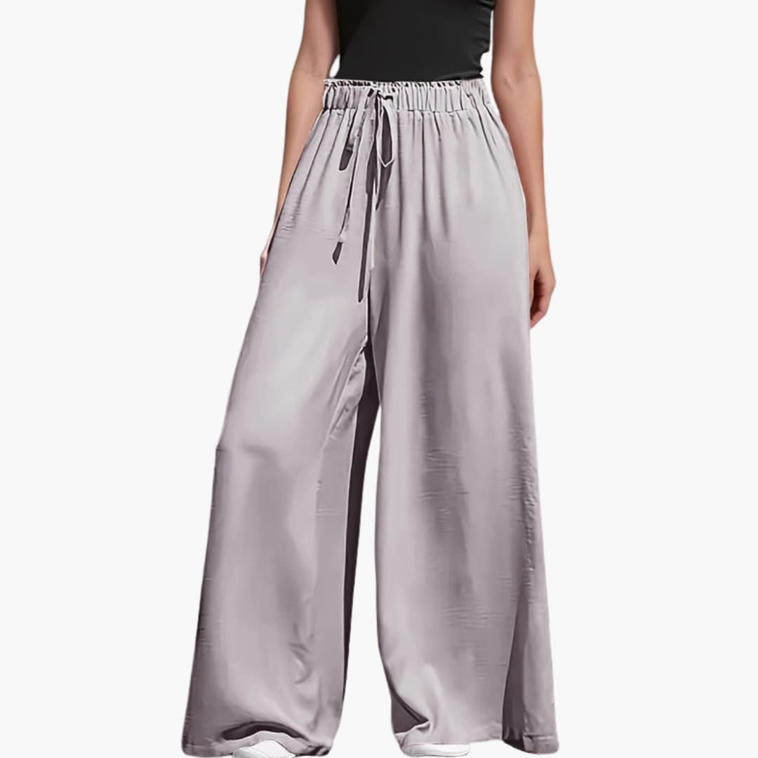 Women's Wide Leg Pull-On Trousers Elastic Waist Black
