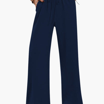 Women's Wide Leg Pants Elastic Waist Side Pockets