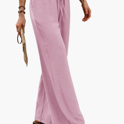 Women's Wide Leg Pants Elastic Waist Side Pockets