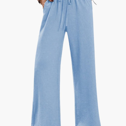 Women's Wide Leg Pants Elastic Waist Side Pockets