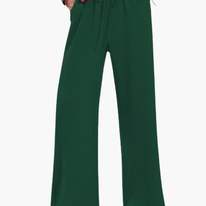 Women's Wide Leg Pants Elastic Waist Side Pockets