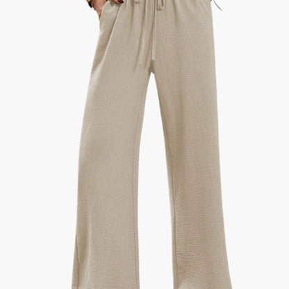 Women's Wide Leg Pants Elastic Waist Side Pockets