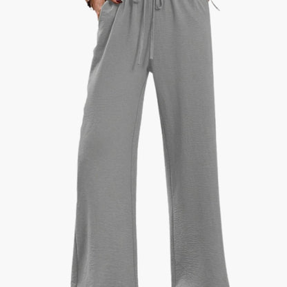Women's Wide Leg Pants Elastic Waist Side Pockets