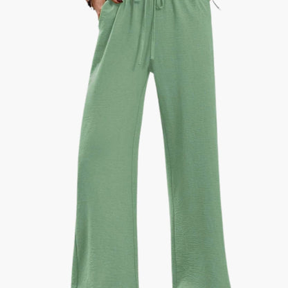 Women's Wide Leg Pants Elastic Waist Side Pockets