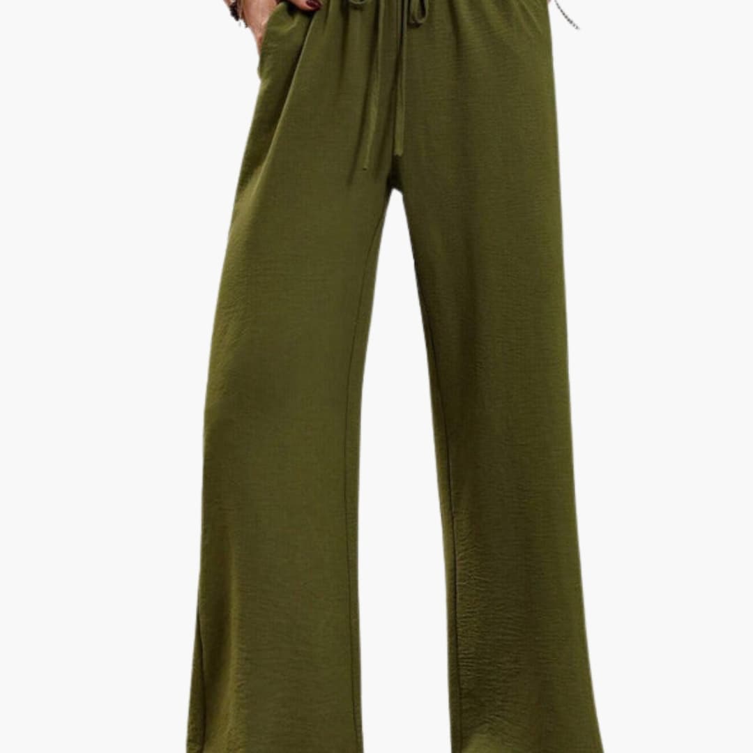 Women's Wide Leg Pants Elastic Waist Side Pockets