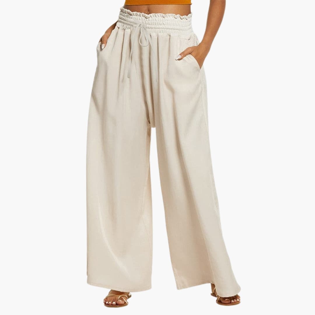 Women's Wide Leg Pants Ruffle Waist Side Pockets - Vonnera