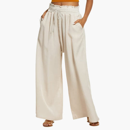 Women's Wide Leg Pants Ruffle Waist Side Pockets - Vonnera