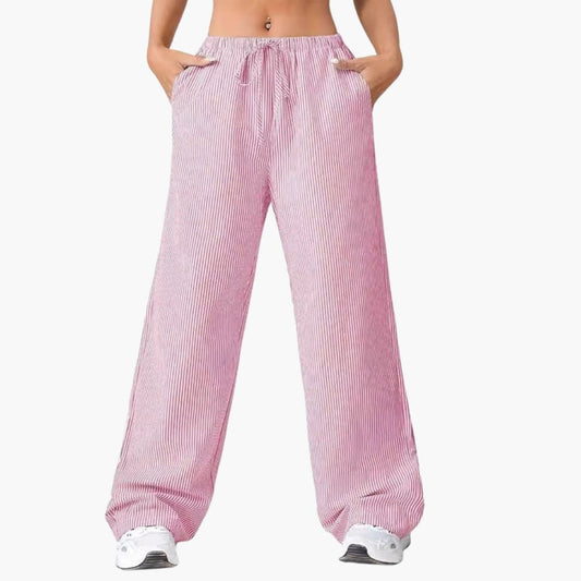 Women's Wide Leg Striped Pants with Side Pockets - Vonnera