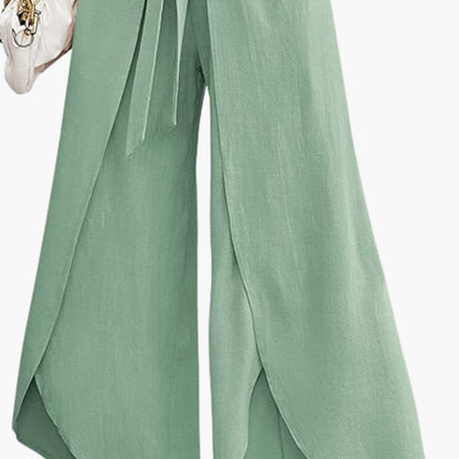 Women's Wide Leg Summer Pants Tie Belt
