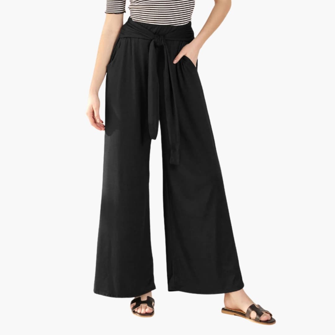 Women's Wide Leg Pants Cotton Tie Belt Side Pockets