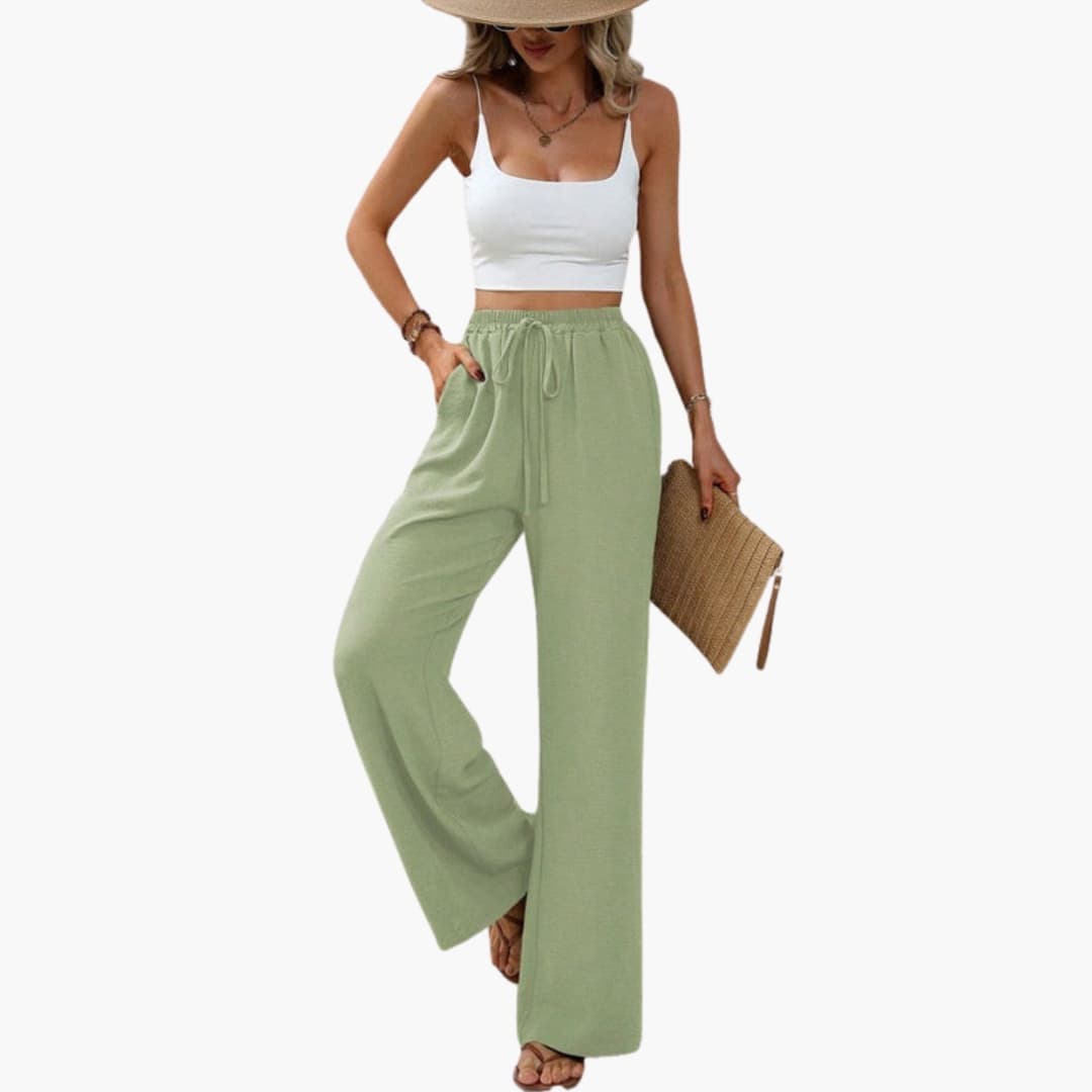 Women's Wide Leg Pants Elastic Waist Full-Length Trousers