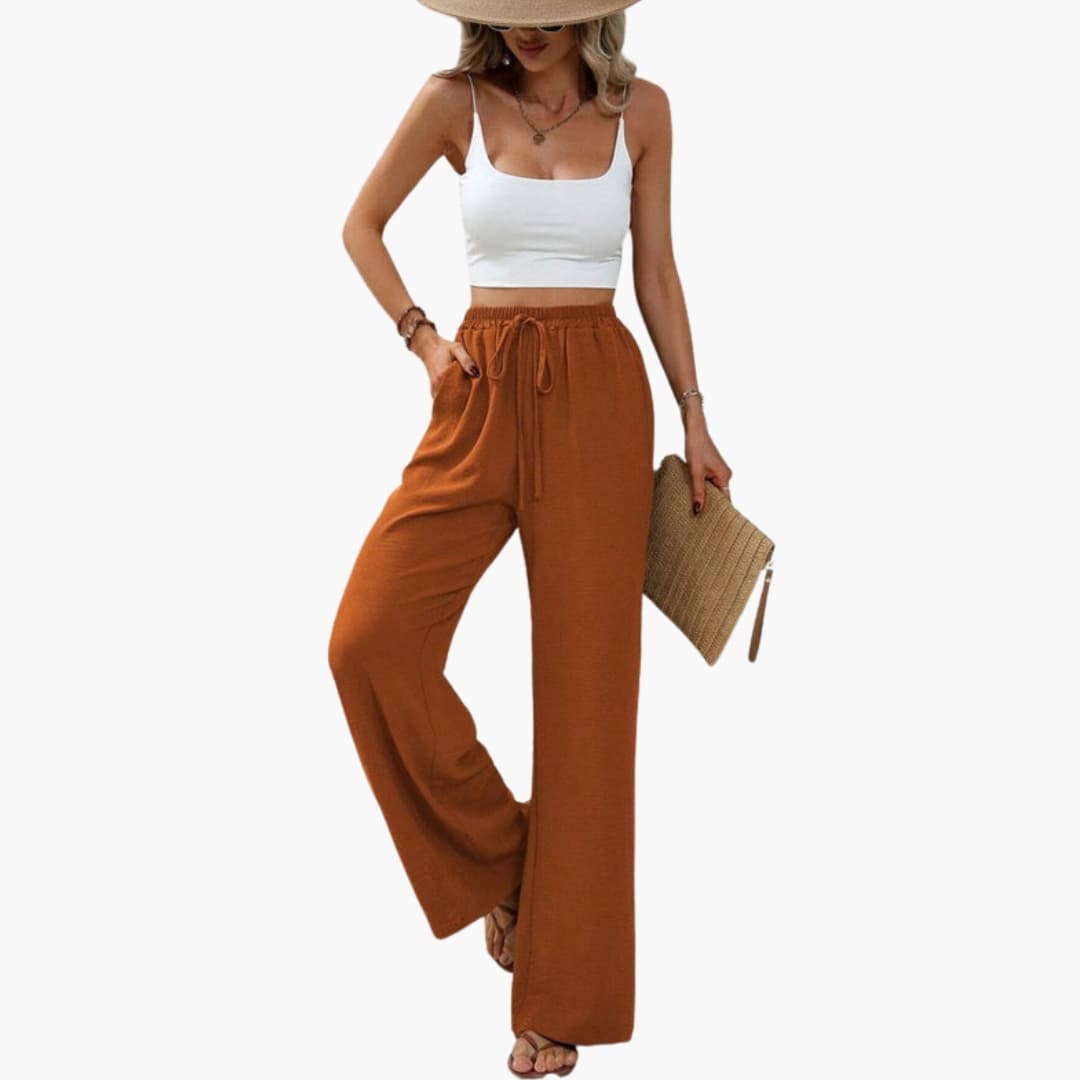 Women's Wide Leg Pants Elastic Waist Full-Length Trousers