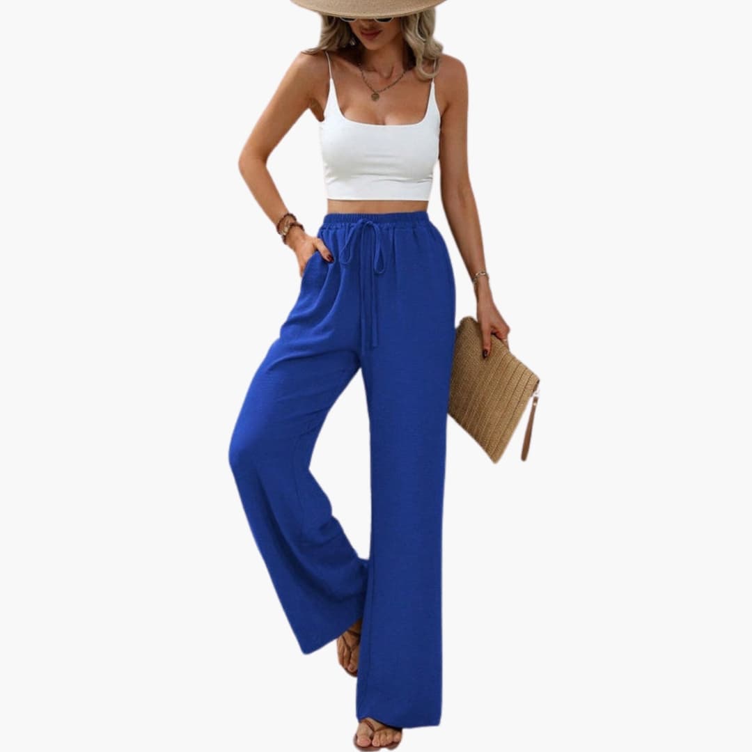 Women's Wide Leg Pants Elastic Waist Full-Length Trousers - Vonnera