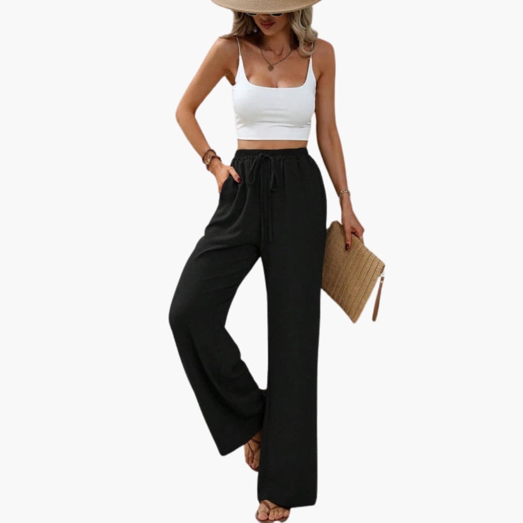 Women's Wide Leg Pants Elastic Waist Full-Length Trousers