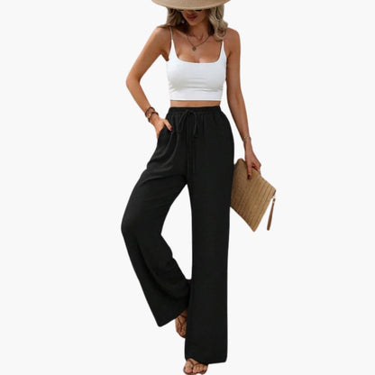 Women's Wide Leg Pants Elastic Waist Full-Length Trousers