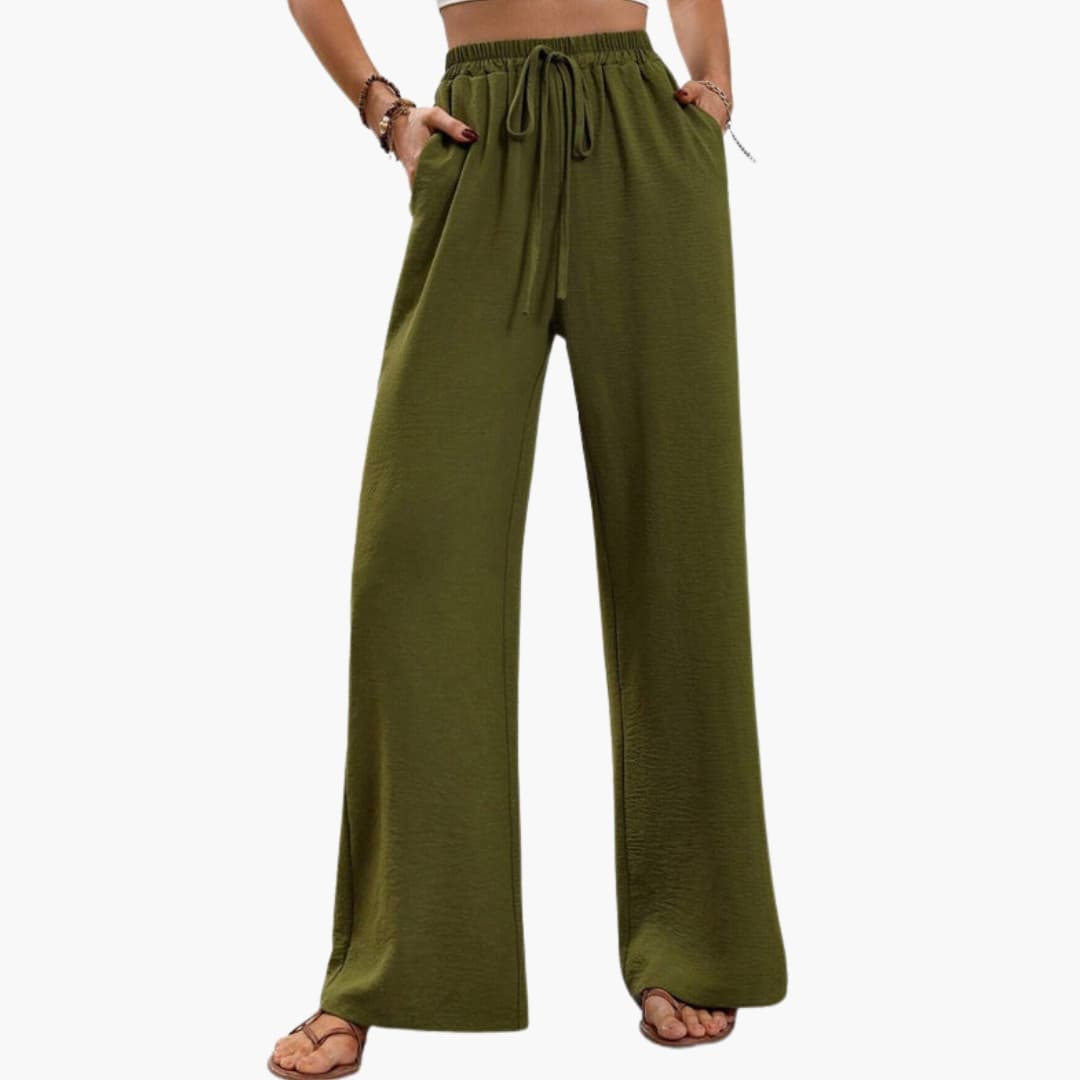 Women's Wide Leg Pants Elastic Waist Full-Length Trousers